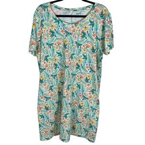 *2/$30* Duluth Trading Floral Hummingbird Short Sleeve T-Shirt Dress Size XL